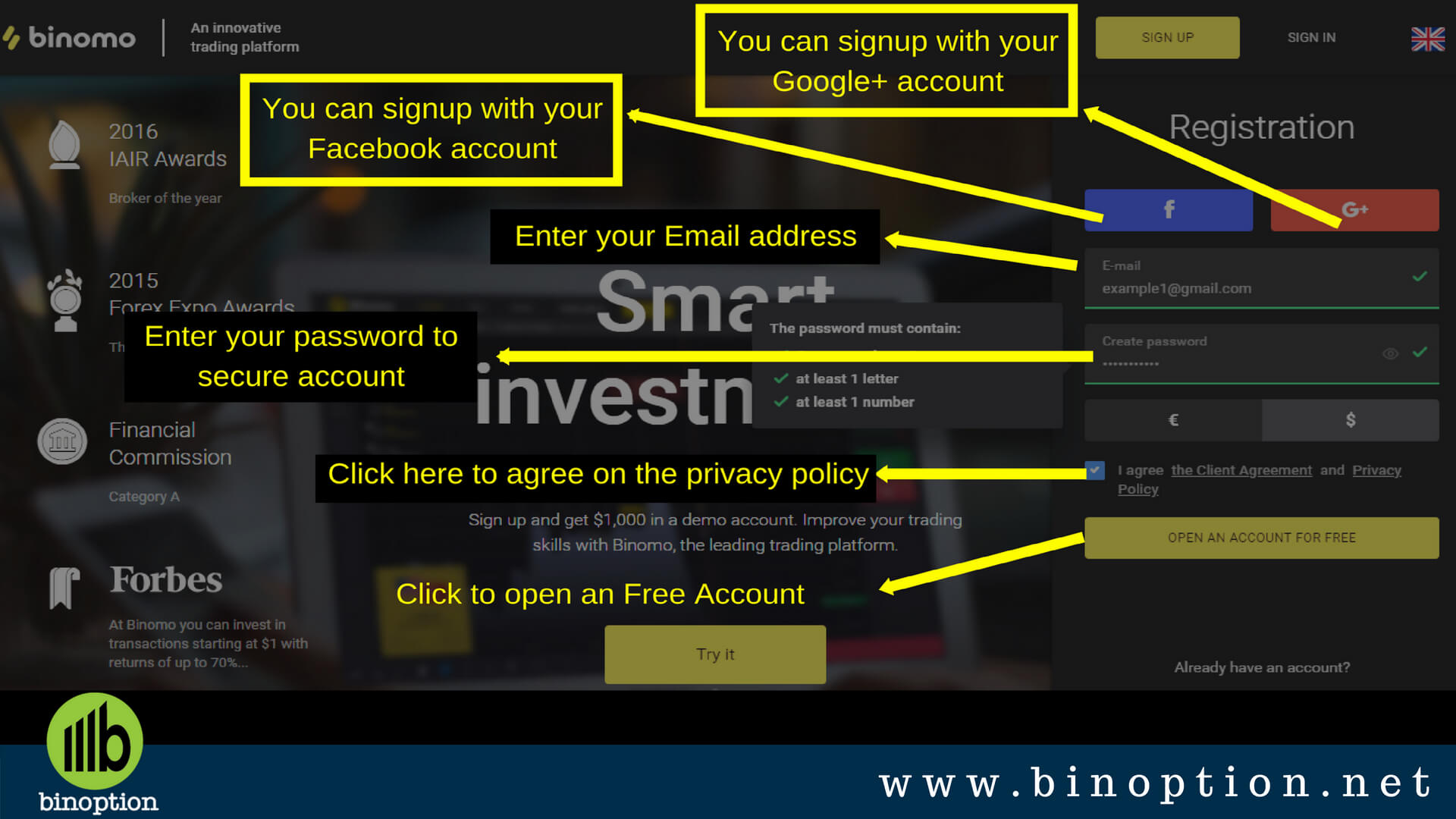 Binomo Login Sign Up - Binoption