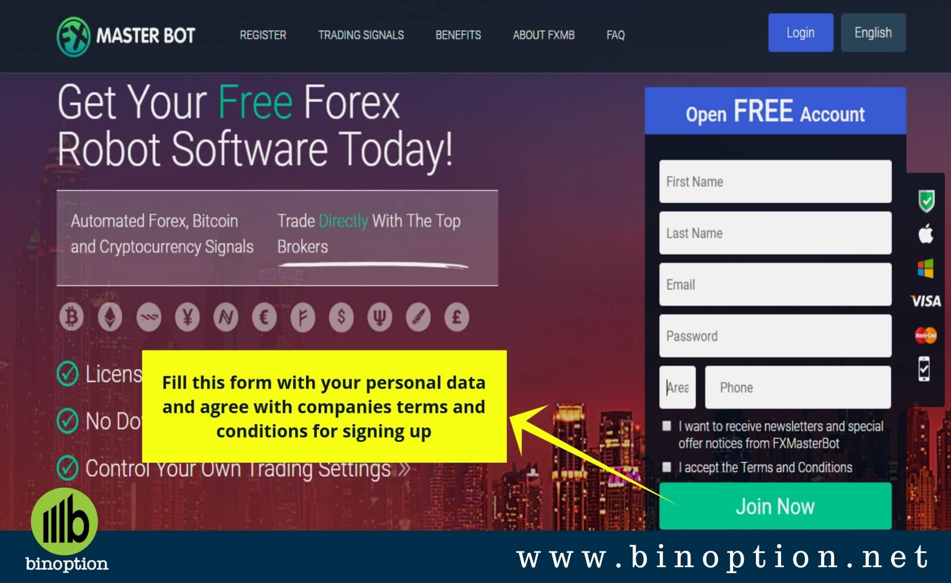 FXMaster Bot Signup Registration - Binoption