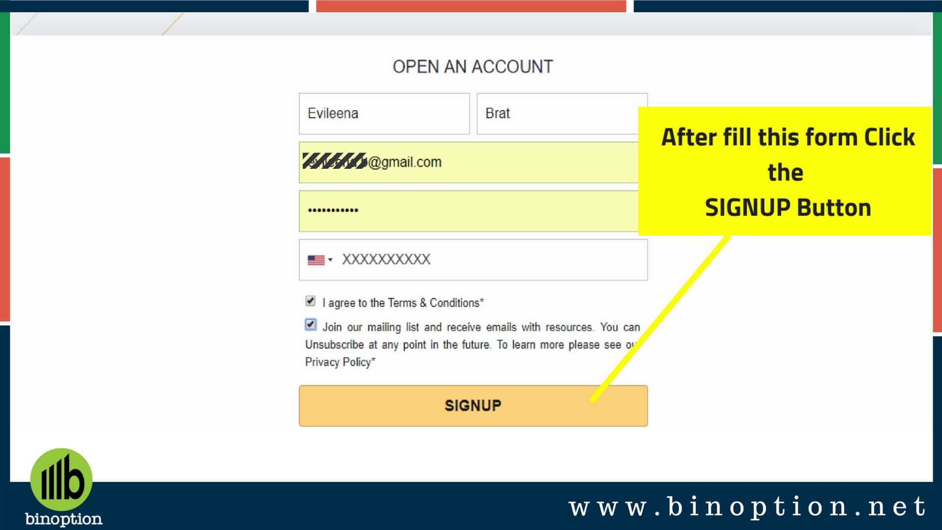 Option Robot Login SignUp Process Step 3 - Binoption