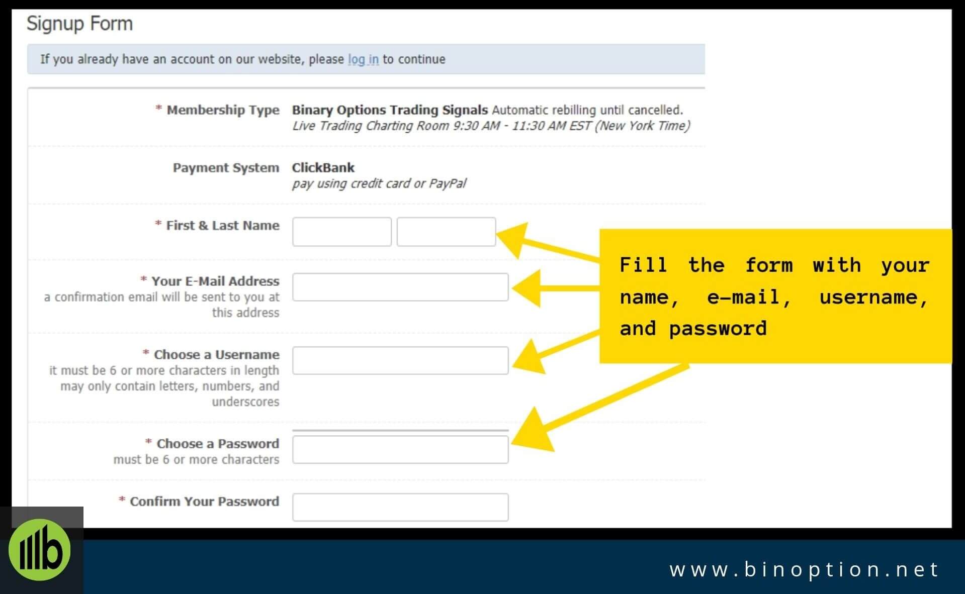 Binary Options Trading Signals Signup Form-Binoption